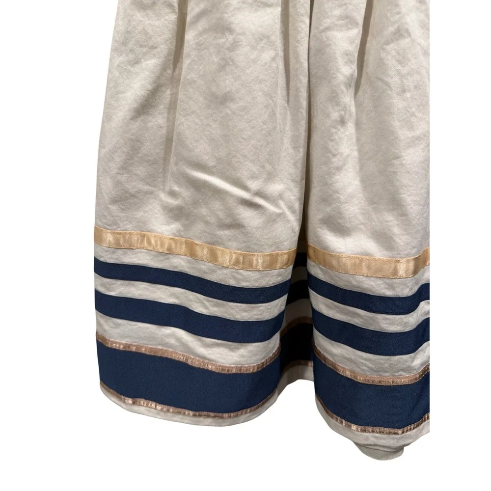 Janie and Jack Girls Dress Cream Navy Gold Striped Hem Fit and Flare Size 8